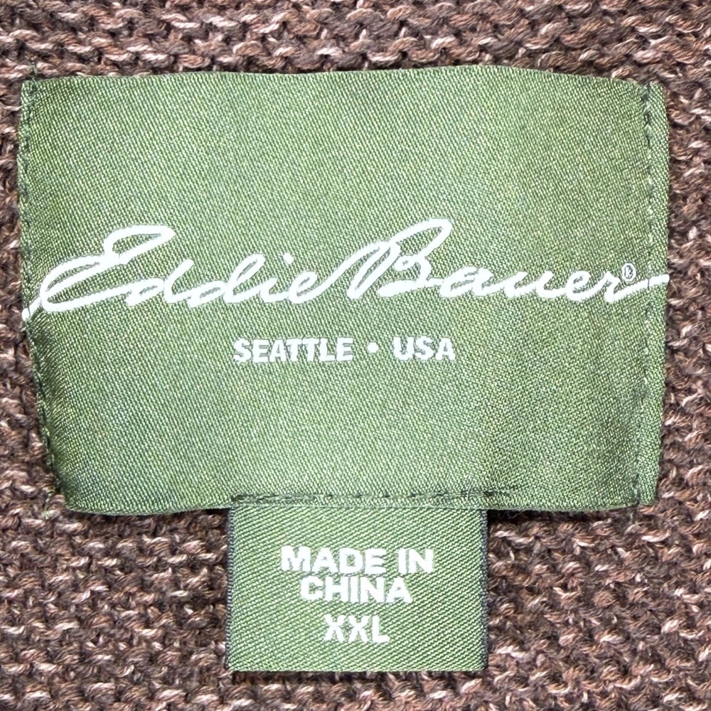 Eddie Bauer Henley Sweater Mens XXL Brown Marled 100% Cotton Pullover 2408 - Picture 6 of 11